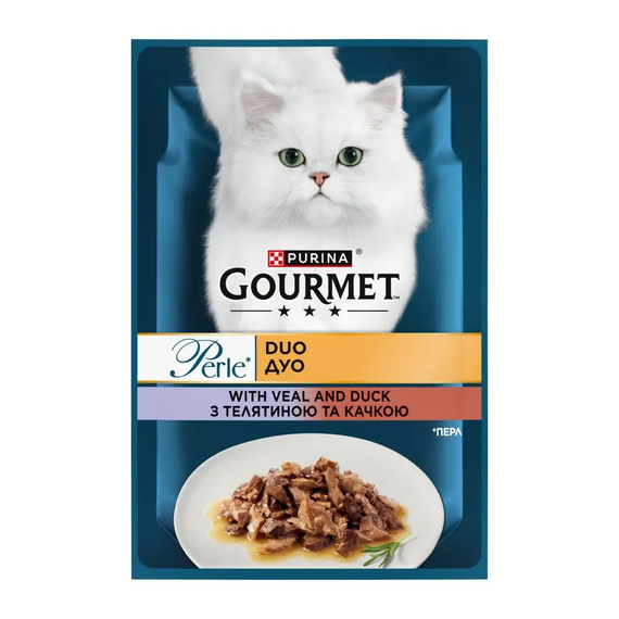 Вологий корм пауч Purina GOURMET Perle duo pouch для дорослих котів, телятина і качка, 85г