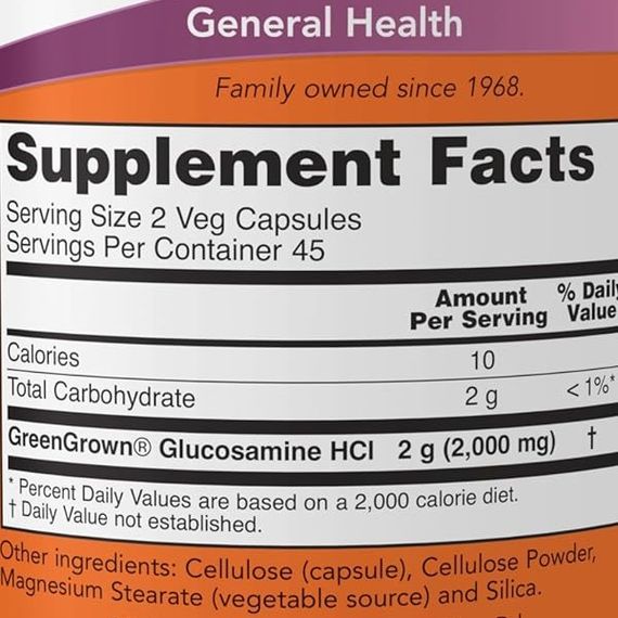 Препарат для суглобів та зв'зок NOW Foods Vegetarian Glucosamine 1000 mg 90 Veg Caps | Зображення 1