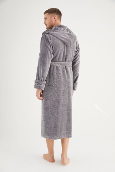 Чоловічий халат Nusa 1390 з капюшоном, сірий, 3XL | Зображення 3