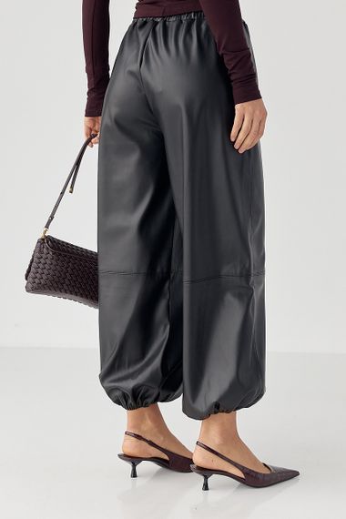 Штани-джогери з екошкіри - чорний цвет, L (є розміри) | Зображення 1