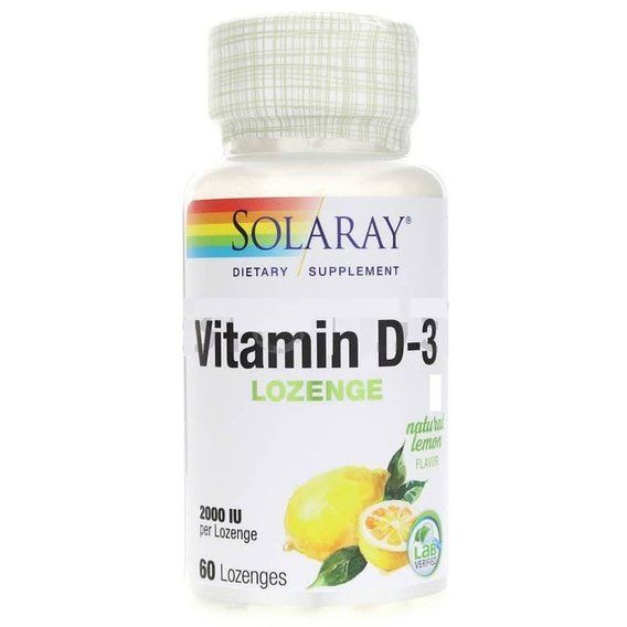 Вітамін D Solaray Vitamin D-3, 2000 IU 60 Lozenges Lemon Flavor SOR-79645