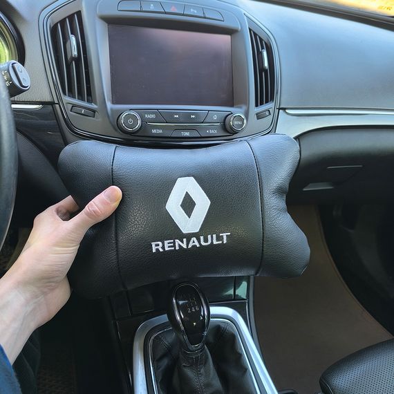 Набір подушок 2шт для авто Renault, натуральна шкіра, на підголівник у машину з логотипом Рено | Зображення 9