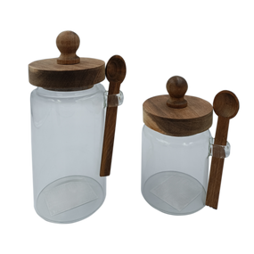 Ємність скляна з дерев'яною кришкою та ложкоюVT-9273 Vittora 730 мл