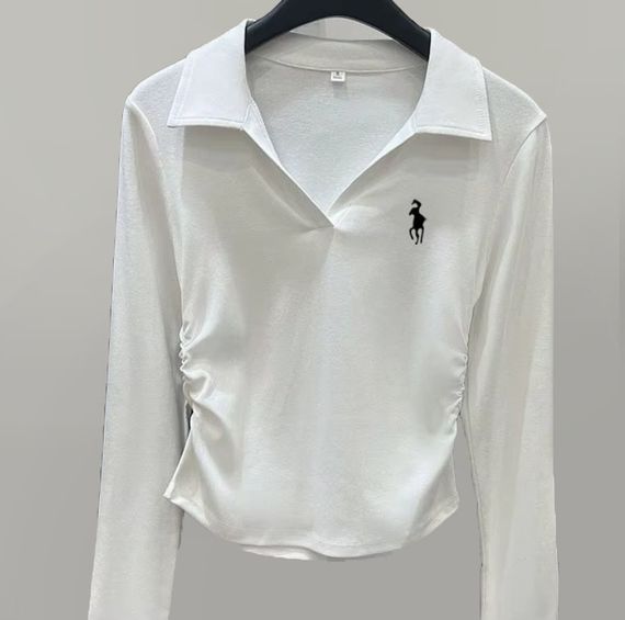 Жіноча кофта поло з коміром та довгими рукавами колір білий розмір 42/46 HI2763