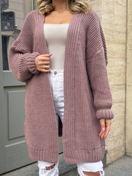 Жіночий трикотажний теплий кардиган оверсайз колір моко розмір onesize 44-54  ML5009