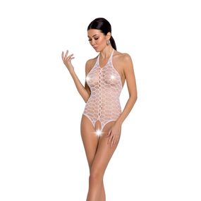 Бодістокінг у велику сітку Passion BS087 white, відкрита спина, халтер, з доступом, One size