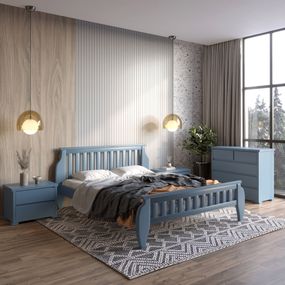 Односпальне дерев'яне ліжко Mebigrand Прага Сіро-синій (S7010R90B) 80х190 см (MBG-7222)