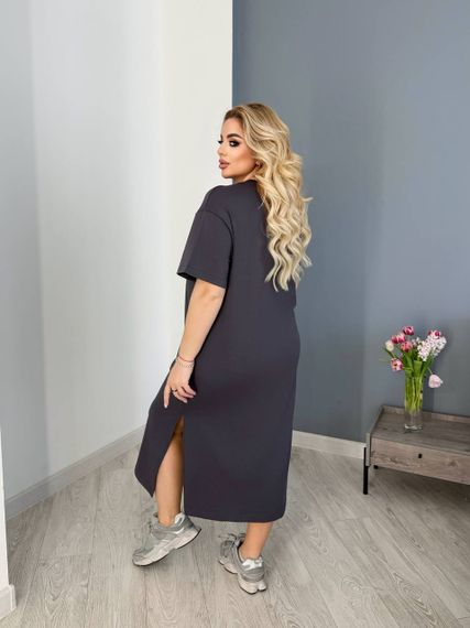 Женское платье-футболка длинное с коротким рукавом, больших и батальных размеров IS872, цвет серый, размер 54/56 | Зображення 1