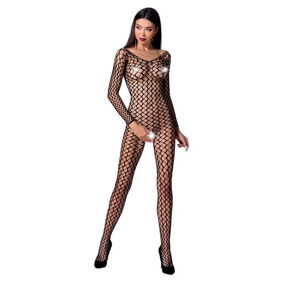 Бодістокінг Passion BS068 black, комбінезон, велика сітка, довгий рукав, S/M/L | Зображення 2