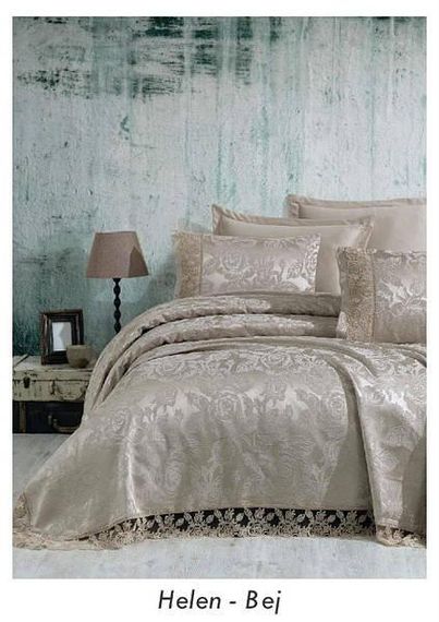 Покрывало(240х260см) с наволочками (50х70см) Gardines Helen bej Жаккард