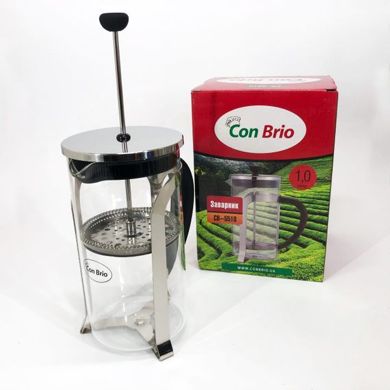 Френч-прес Con Brio 1000 мл скло нержавіюча сталь CB-5510, Чайник для заварювання трав, Заварник прозорий | Зображення 2