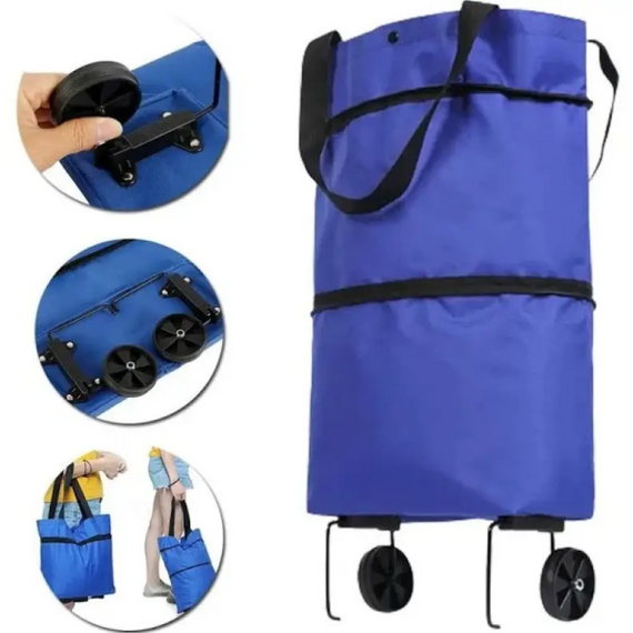 Складана сумка візок на коліщатках 49 × 41 см, портативна складана господарська сумка-візок на 65 літрів