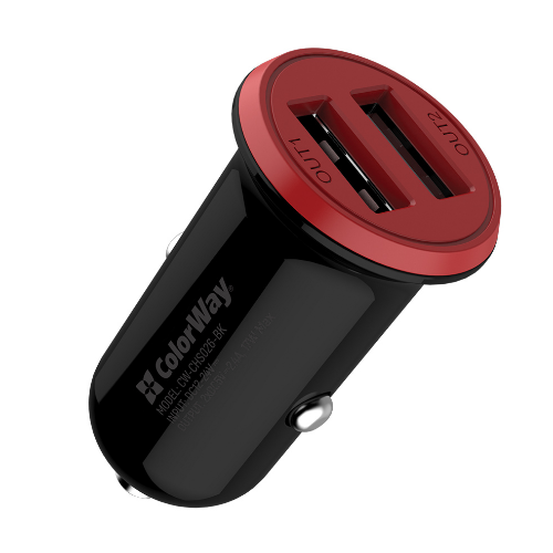 Автомобільний зарядний пристрій ColorWay CW-CHA026-BK 2USB 3,4А 17W червоний/чорний | Зображення 1