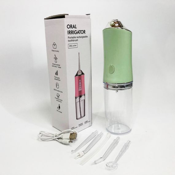 Іригатор для чищення зубів та порожнини рота Oral Irrigator з акумулятором та змінними насадками. Колір: зелений | Зображення 6
