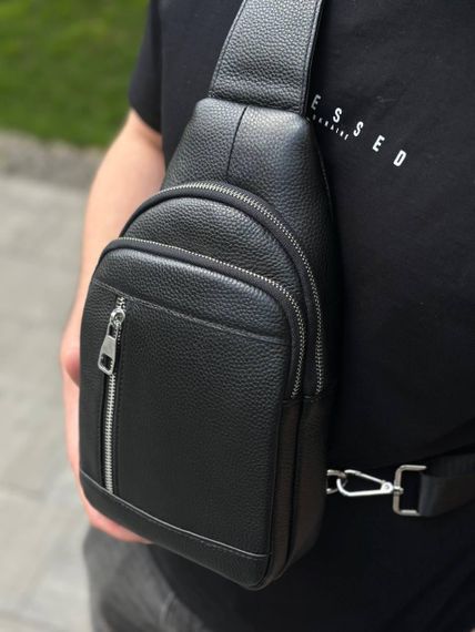 Чоловічий стильний чорний шкіряний слінг на плече TIDING BAG 7862 | Зображення 7