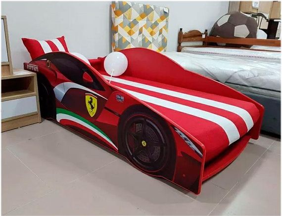 Ліжко машинка серія Еліт модель Ferrari червона зі спортивним матрацом і подушкою | Зображення 1