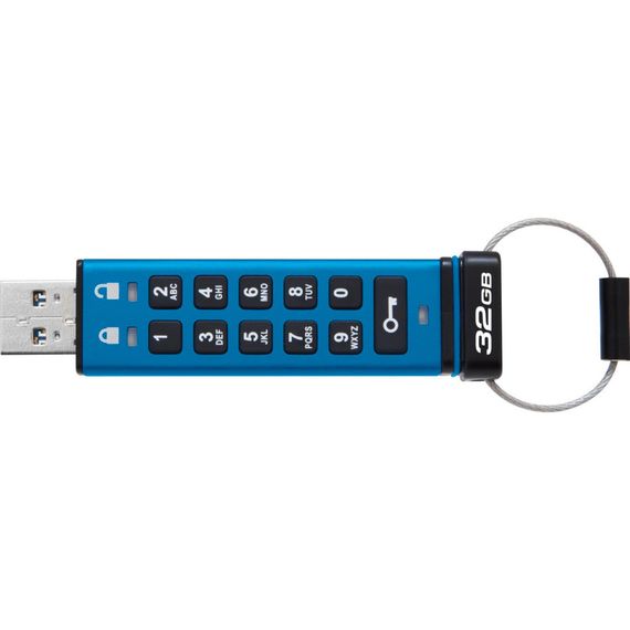 USB флеш накопичувач Kingston 32GB IronKey Keypad 200 AES-256 Encrypted Blue USB 3.2 (IKKP200/32GB) | Зображення 1