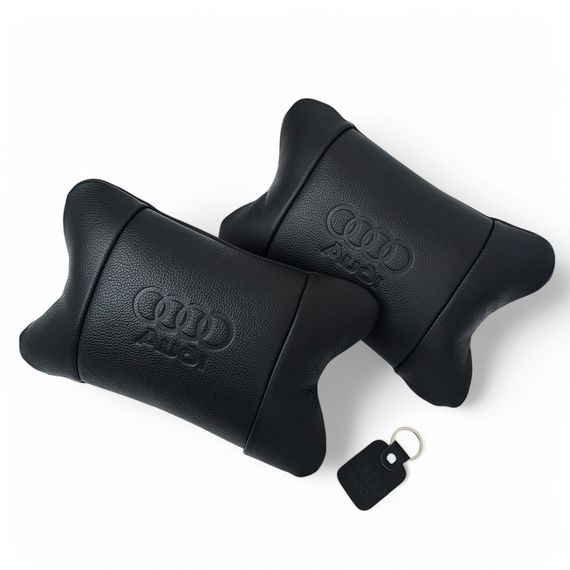 Набір шкіряних подушок Audi + брелок у подарунок, подушки на підголовник у авто | Зображення 6