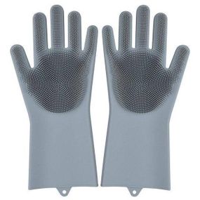 Силіконові рукавички для миття та чищення Magic Silicone Gloves з ворсом Сірі
