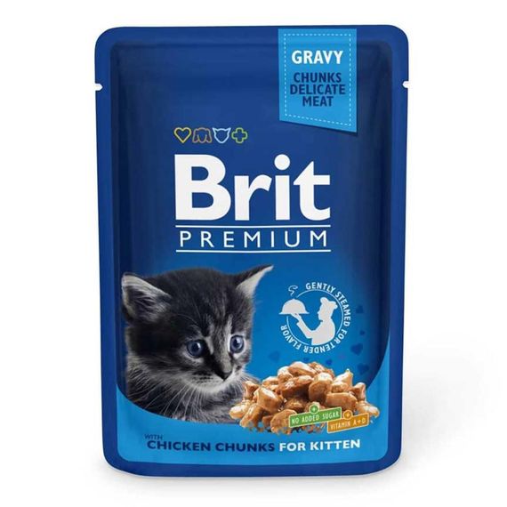 Корм Brit Premium Chicken влажный с курицей в соусе для котят 100 гр