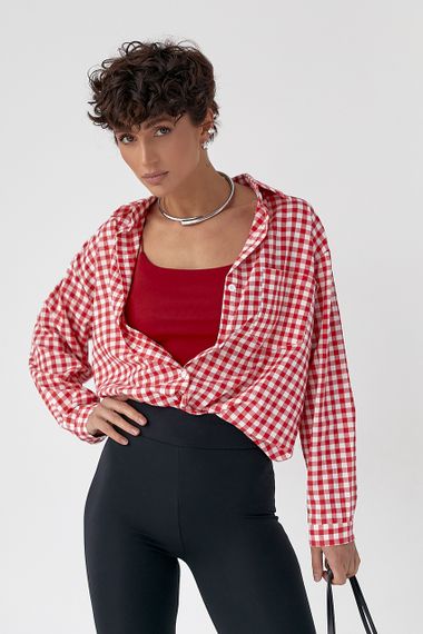 Класична сорочка в дрібну клітинку - червоний цвет, ONE SIZE (є розміри) | Зображення 4