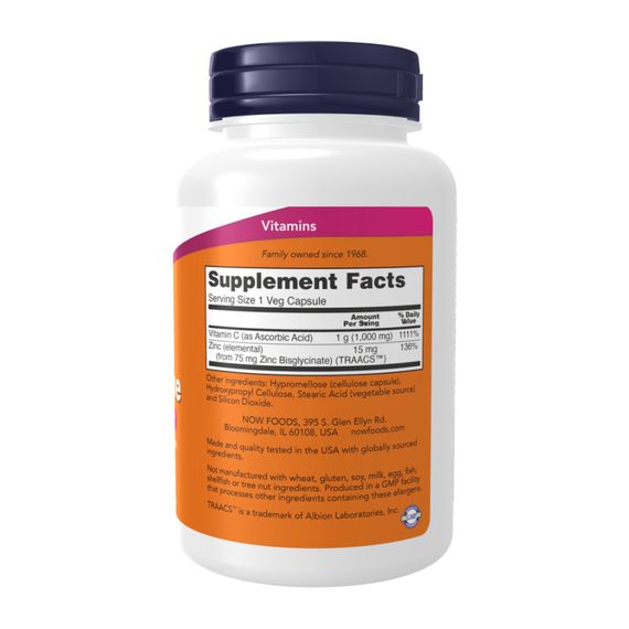 Витамин С и цинк Now Foods C-1000 Zinc Immune - 180 vcaps | Зображення 1