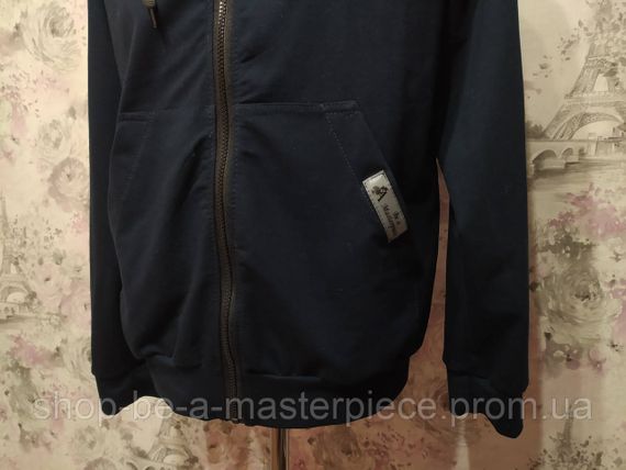 Худи мужской темно-синий осенний весенний толстовка свитшот анорак футер двунитка 46 | Зображення 4