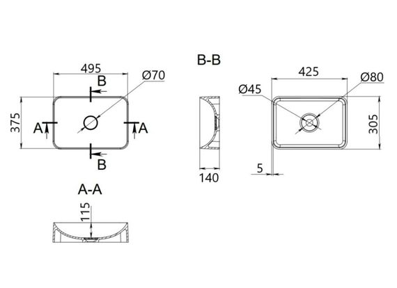 Раковина накладна Qtap Robin Anthracite, прямокутна, з донним клапаном QT04116302AN | Зображення 1
