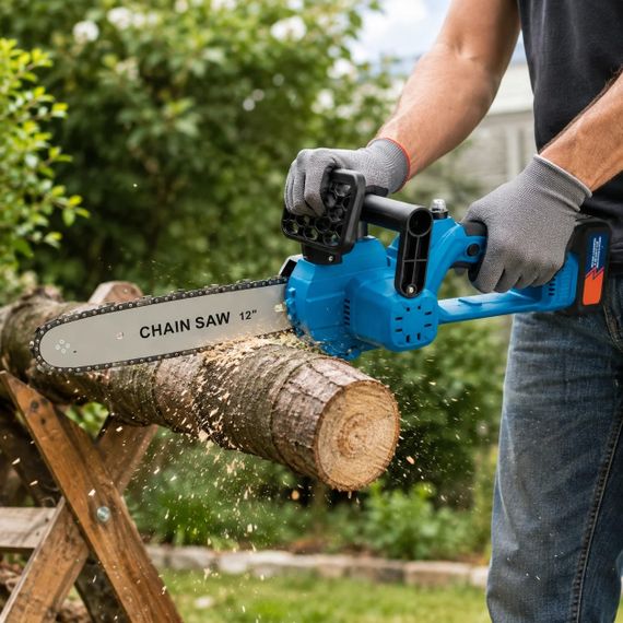 Акумуляторна ланцюгова пилка DOMOTEC Chain Saw 12″ 96V • Садова пилка DOMOTEC Chain Saw 12″ 96V із шиною 300 мм і 2 акумуляторами | Зображення 3