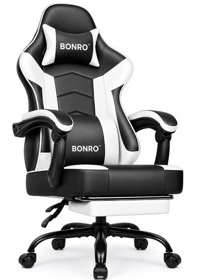 Крісло геймерське ігрове комп’ютерне Bonro B-203 біле з підставкою для ніг 42412124