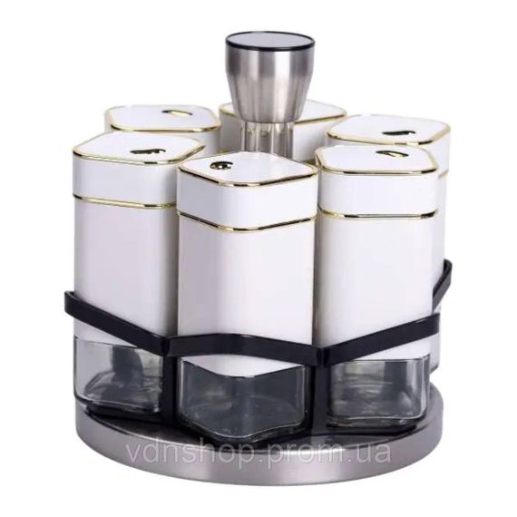 Набір для спецій 6 ємностей карусель для приправ на підставці Білий HP-1314