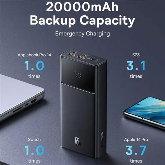 Портативний ЗП Power Bank Baseus Star-Lord Digital Display 65W 20000 mAh (P10022906113-00) Cluster Black | Зображення 4