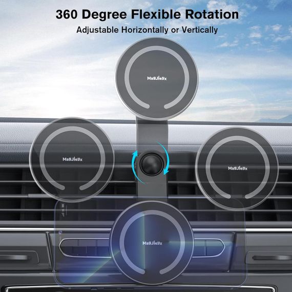 Автотримач для телефону з Magsafe магнітний поворотний 360°, на дефлектор та панель, сріблястий тримач в авто MAGJIEYX | Зображення 5