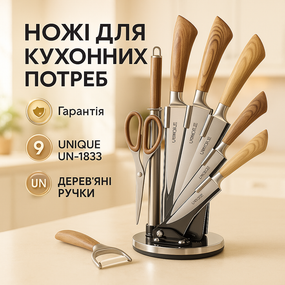 Кухонный набор ножей для нарезки UNIQUE UN-1833, Професиональный кухонный набор ножей CB-13