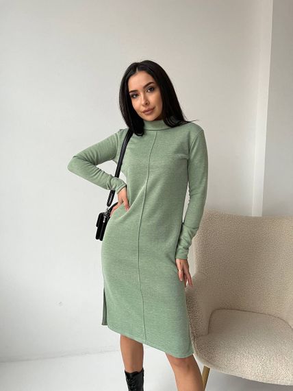 Женское теплое платье миди из двухсторонней ангоры VE004 размер 48/50, цвет оливковый | Зображення 1