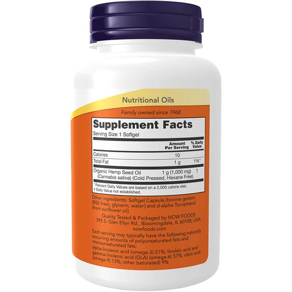 Комплекс для профілактики тиску та кровообігу NOW Foods Hemp Seed Oil 1000 mg 120 Softgels | Зображення 1