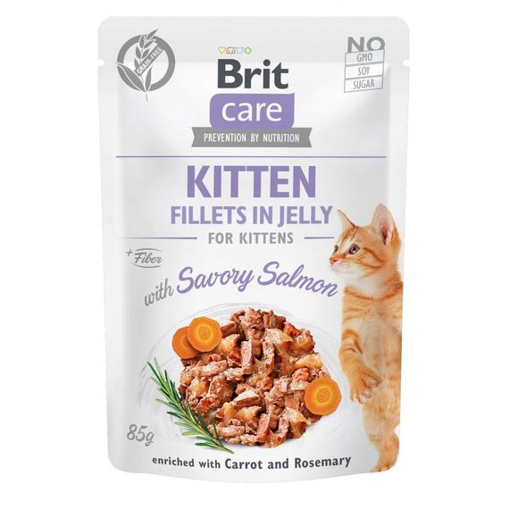 Корм вологий Brit Care Fillets in Jelly Savory Salmon Kitten д/кошенят філе в желе з лососем 85 г