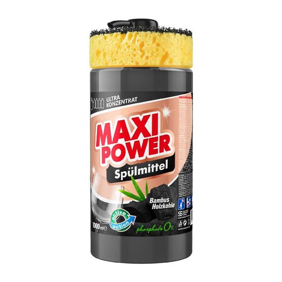 MAXI POWER Засіб для миття посуду 1л Чорне вугілля