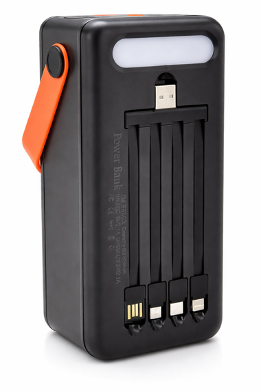 Power Bank 80000 mAh із сонячною панеллю та ліхтариком YM-638CX, Потужний зовнішній акумулятор 4 USB, Чорний | Зображення 2
