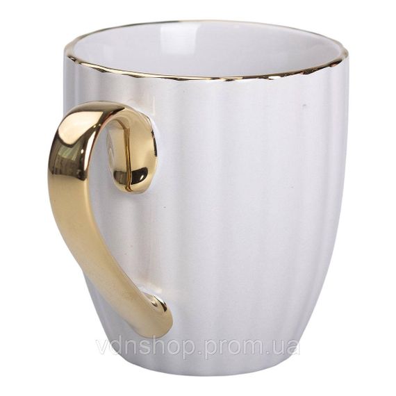 Чашка порцелянова із золотим обідком і золотою ручкою 420 (мл) кружка Сіра RX-N240629G | Зображення 1