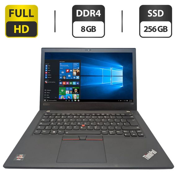 Ультрабук Lenovo ThinkPad A485 / 14" (1920x1080) IPS / AMD Ryzen 5 2500U (4 (8) ядра по 2.0 - 3.6 GHz) / 8 GB DDR4 / 256 GB SSD / AMD Radeon Vega 8 Graphics / WebCam б/в