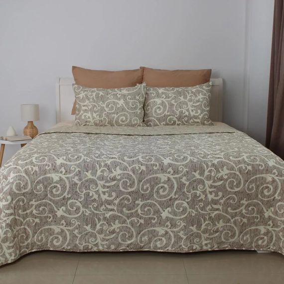 Покрывало с 1 наволочкой евро ТЕП Elegante Cotton Beige and White 4-04578_32778 220х240 см