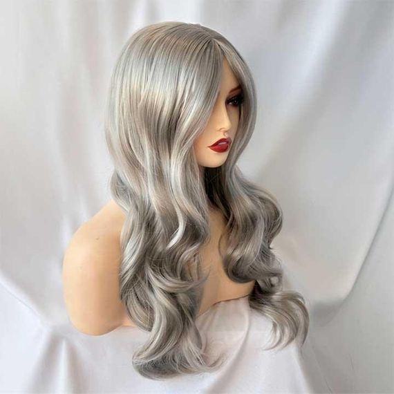 Парик серый пепельный волнистый без челки с пробором 60 см | Зображення 2