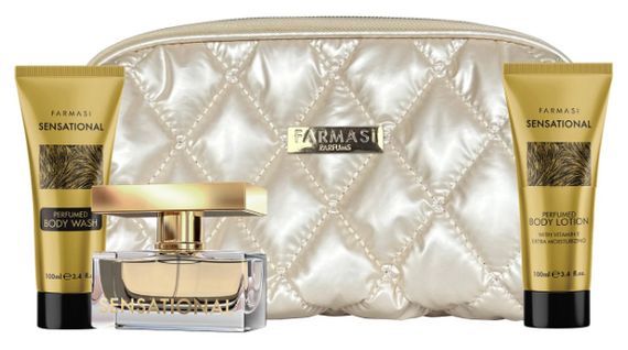 Набор парфюмированная вода + гель для душа + лосьон для теля + косметичка Farmasi Sensational
