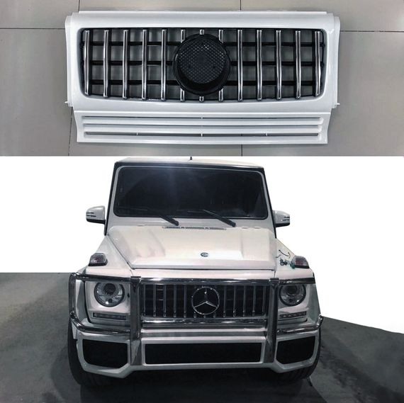 Передняя решетка (GT, с хром полосками) Черная с хром полосками для Mercedes G сlass W463 1990-2018 гг | Зображення 1