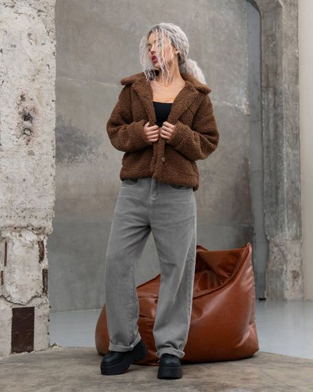 Женская короткая куртка мех Тедди, MN0002  цвет коричневый, размер L | Зображення 1