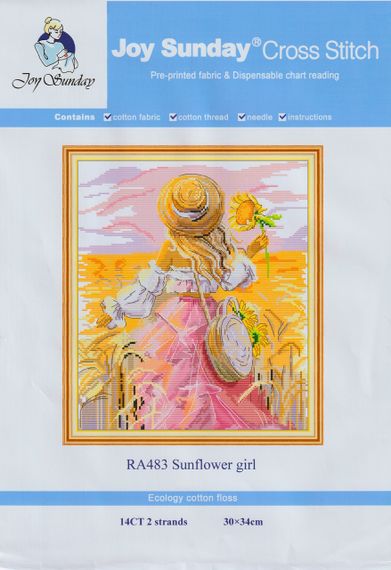 Набір для вишивання за нанесеною на канву схемою "Sunflower Girl". AIDA 14CT printed 30*34 см | Зображення 1