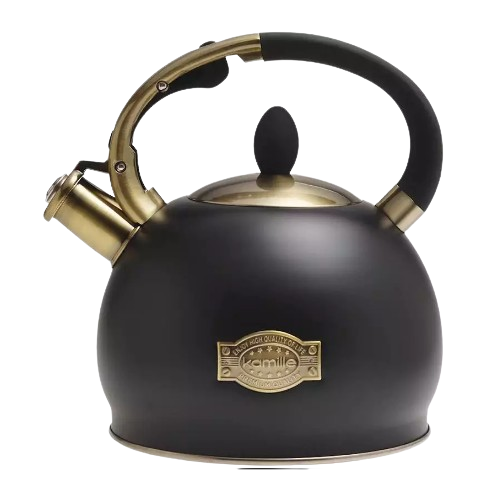 Чайник 2,7л нержавіюча сталь зі свистком з ручкою "soft-touch" (ручка:чорний) 852 KAMILLE