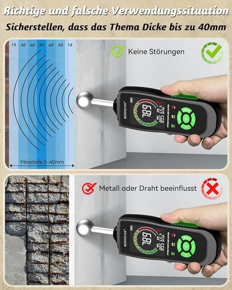 Вологомір настінний RDINSCOS Вологомір для кам'яної кладки Вологомір для стін | Зображення 4