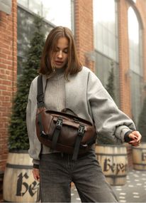 Большая женская поясная сумка бананка Sambag DynamicDart коричневая 38×21×7 см (80411020)